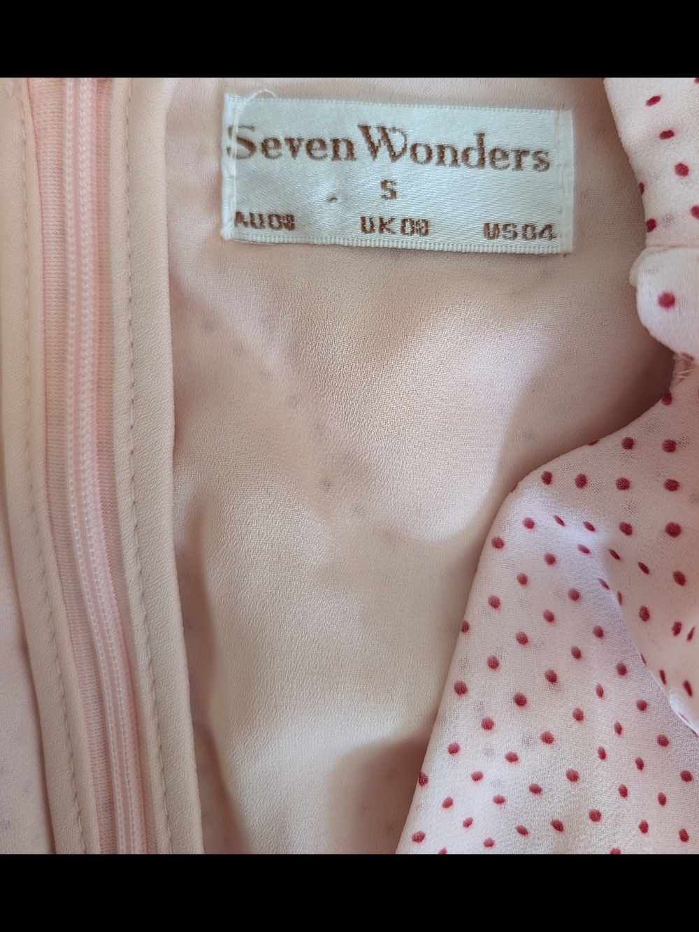 Seven Wonders Womens 4 Ruched Polka Dot Pink Mini Dress Coquette Cottage Party - Picture 6 of 7